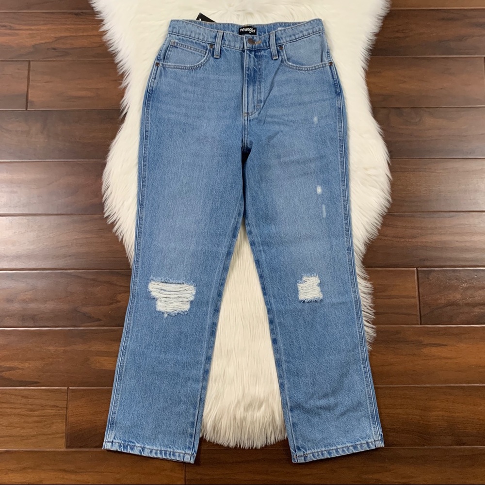Wrangler Light Blue Straight Leg Distressed Jeans